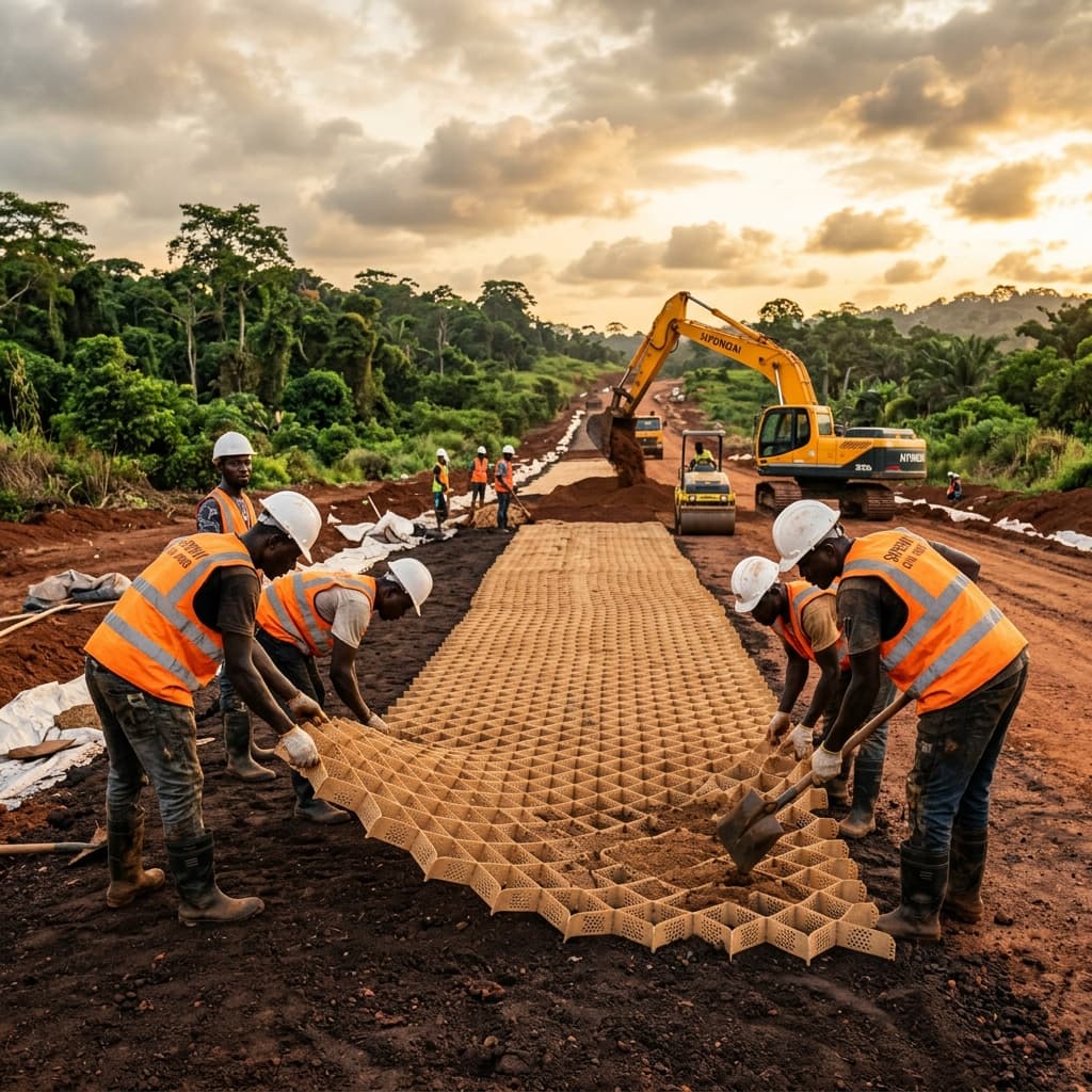 PRS Neoloy Tough-Cells being installed on a road subgrade